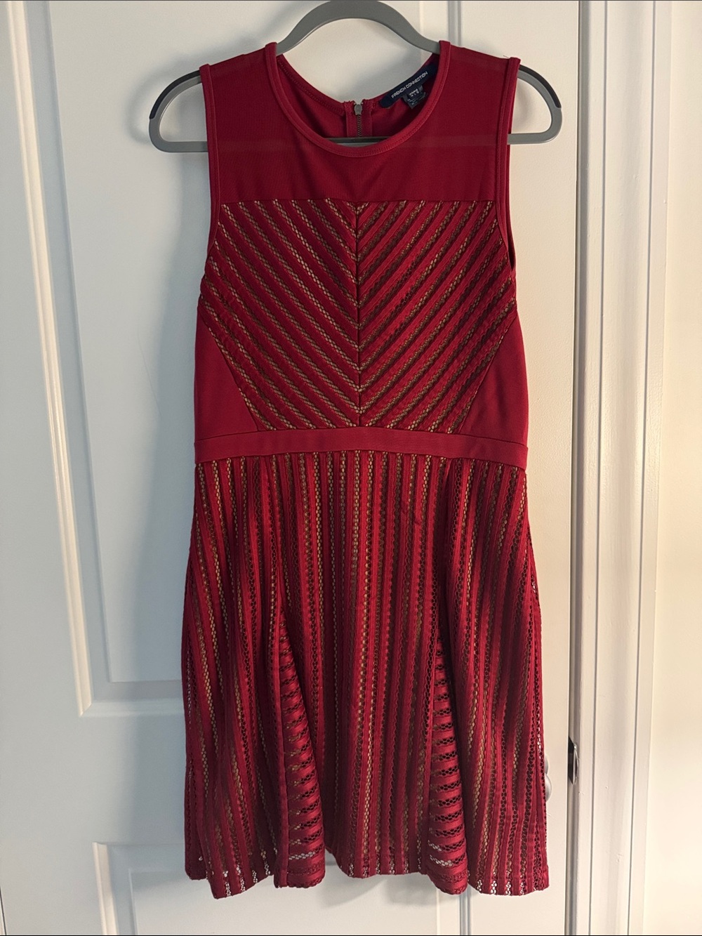 French Connection Red Mini Dress with Metallic Chevron Detail
